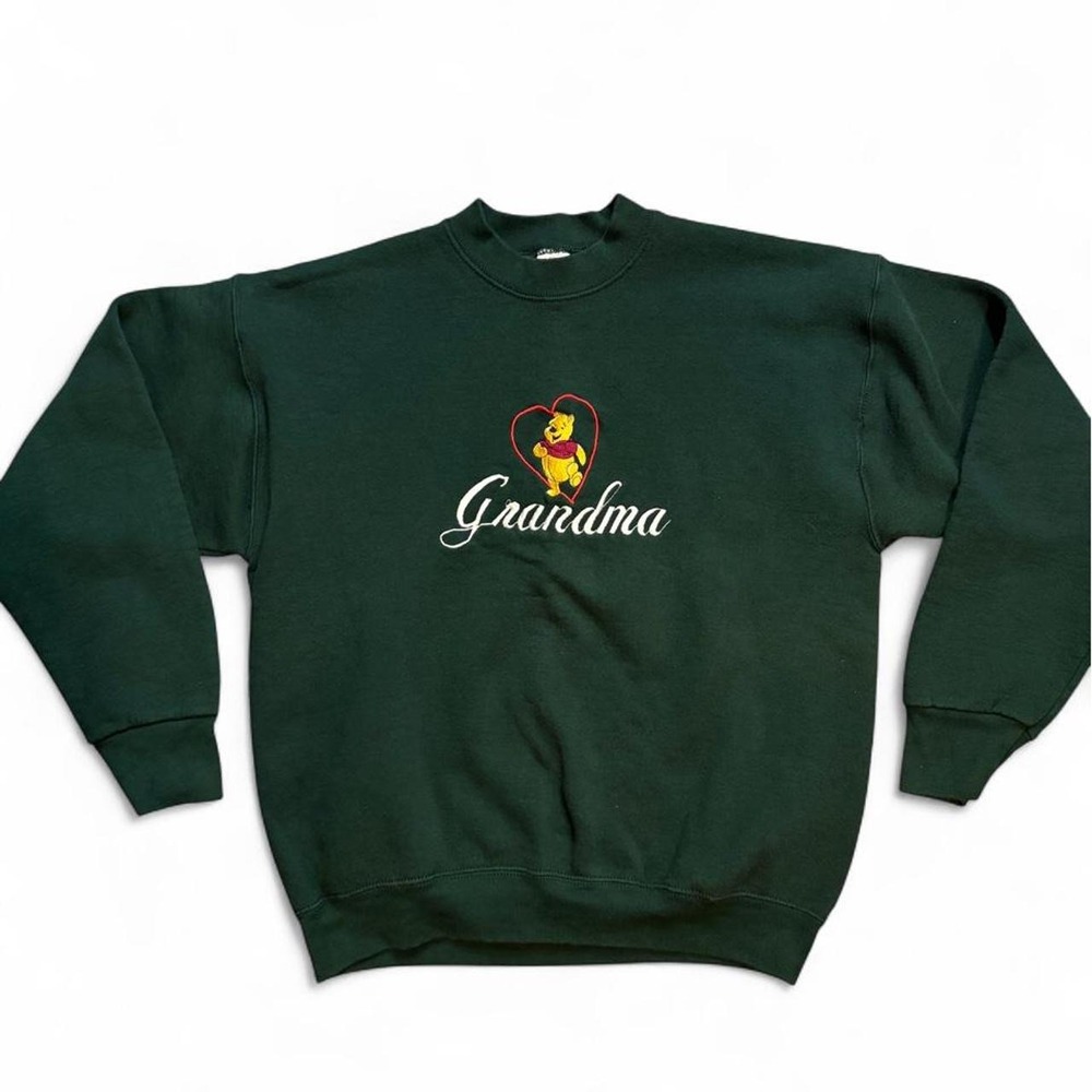 Vintage 90s Winnie the Pooh Grandma Sweatshirt L Green Embroidered Made USA FOTL